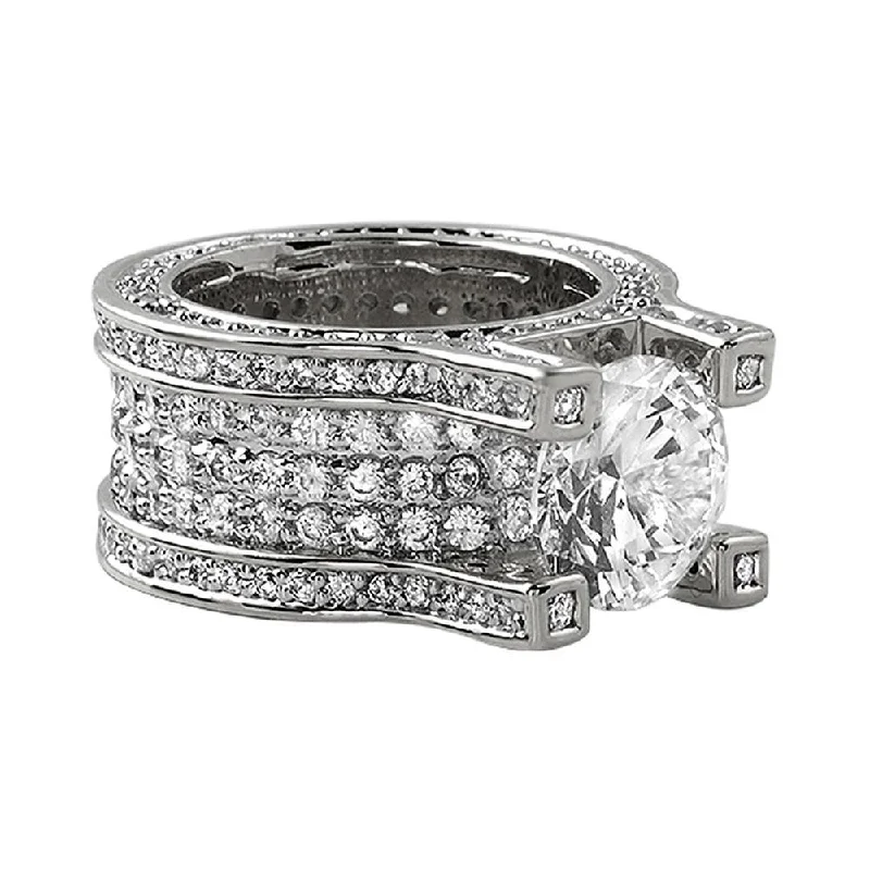 women’s matching wedding rings-Baller Solitaire Eternity Rhodium Bling Iced Ring