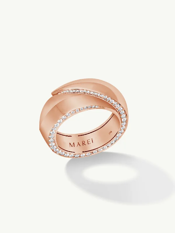 women’s solitaire rings-Sahara Oasis Ring With Pavé-Set Brilliant White Diamonds In 18K Rose Gold, 8mm