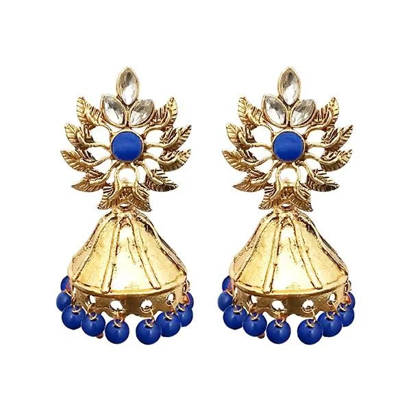 women’s heart earrings-Kriaa Gold plated Blue beads Jhumki Earrings - 1311533A