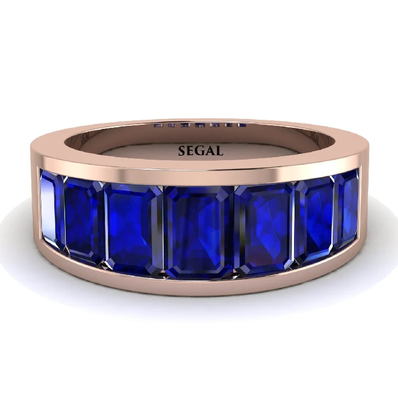 women’s wedding band engagement rings-Emerald Cut Sapphire Eternal Elegance Wedding Band - Shelby No. 14