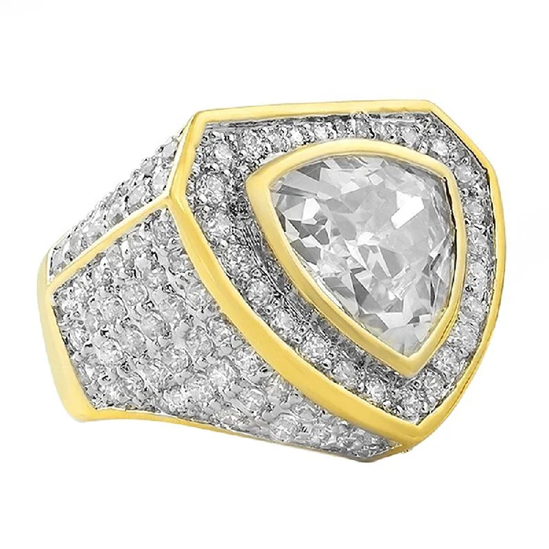 women’s adjustable silver rings-Gold .925 Sterling Silver Trillion CZ Bling Ring