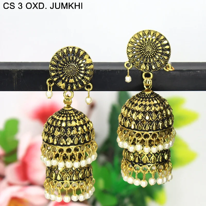 women’s initial earrings-Mahavir Gold Plated & Pearl Jhumki Earrings  - CS Jumkhi 3 OXD