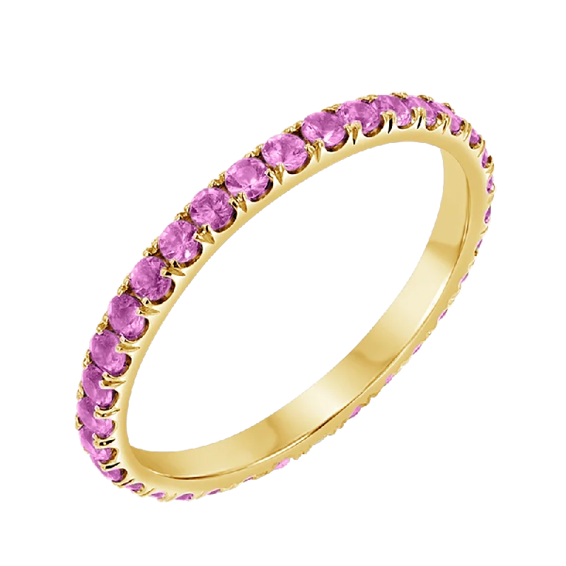 women’s luxury gold rings-Pink Sapphire U Pave Band