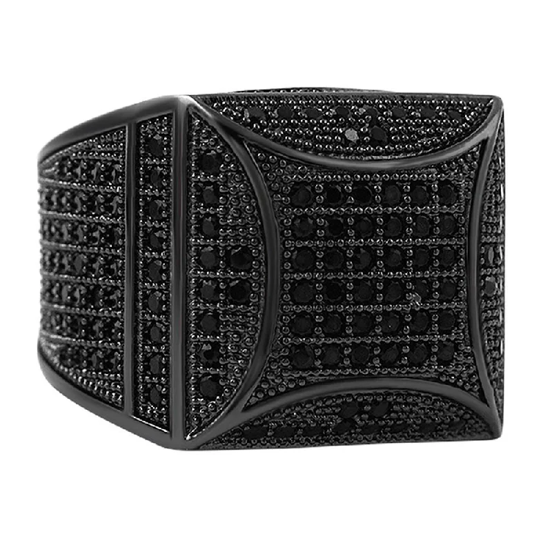 women’s promise rings-Kite Box Bling Bling Black CZ Micro Pave Ring