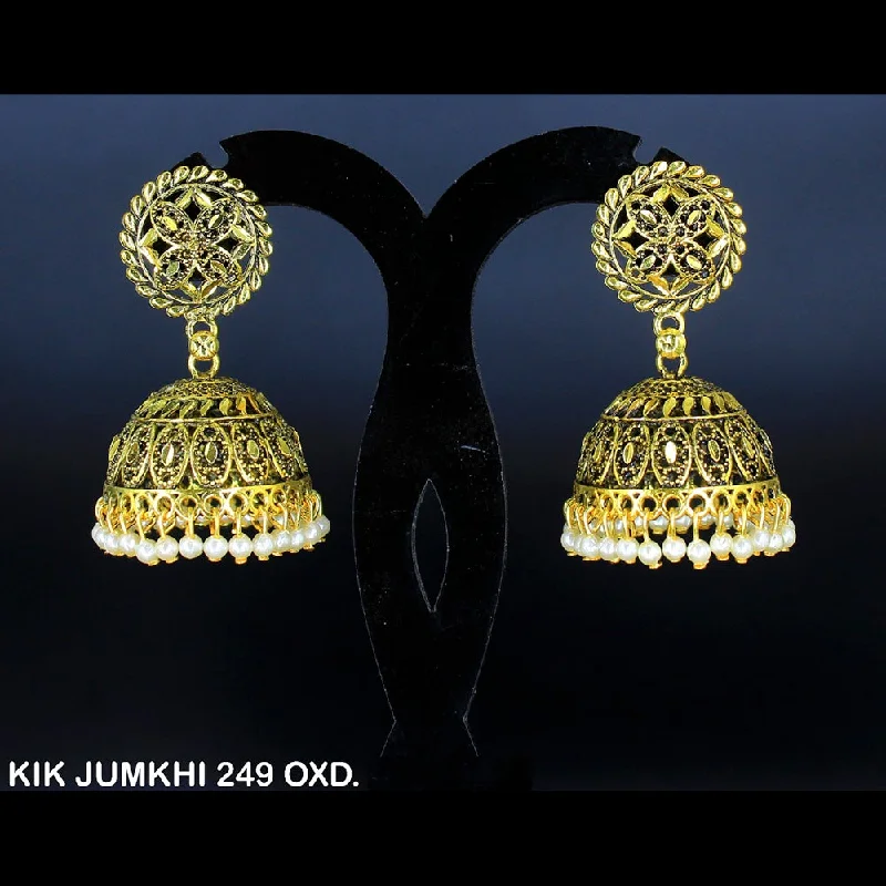 women’s pearl stud earrings-Mahavir Forming Gold Plated Jhumki Earrings  - KIK Jumkhi 249. OXD