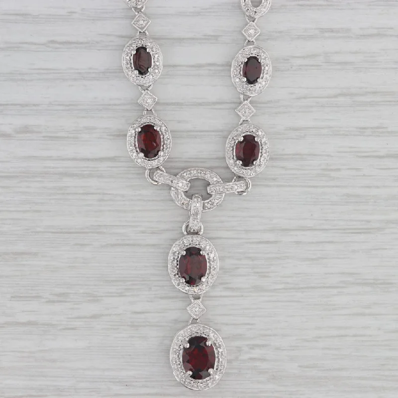 women’s vintage-style necklaces-6.18ctw Garnet Diamond Lariat Necklace Sterling Silver 18"