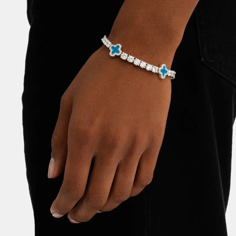 women’s beaded bracelets-Blue Clover Tennis Bracelet