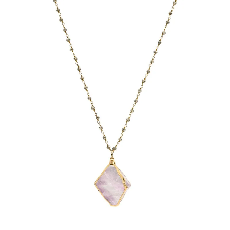 women’s fine jewelry necklaces-FLUORITE & PYRITE NECKLACE, LAVENDER