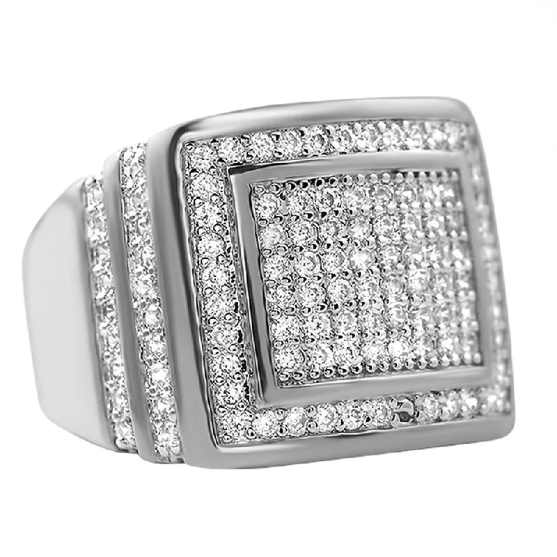 women’s multi-stone rings-Step Up Rhodium CZ Iced Out Ring