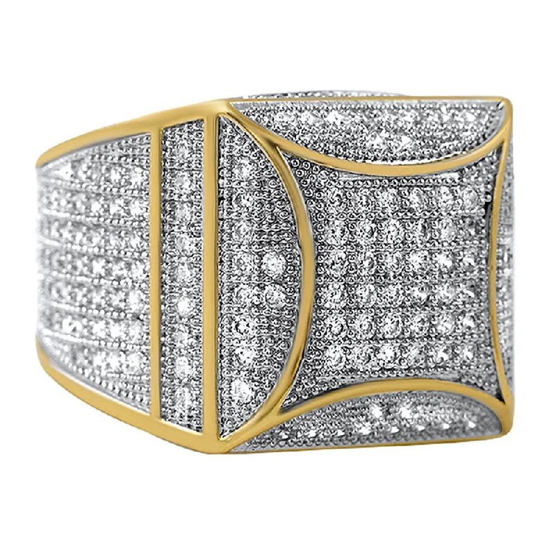 women’s luxury gemstone rings-Kite Box Bling Bling Gold CZ Micro Pave Ring