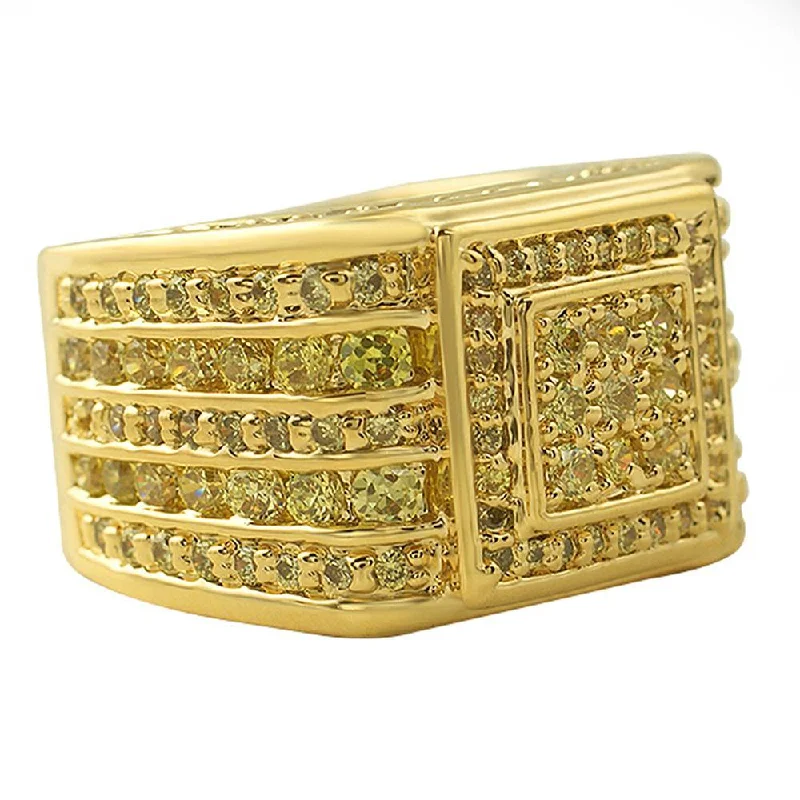 women’s luxury gemstone rings-Godfather Canary Lemonade CZ Bling Ring