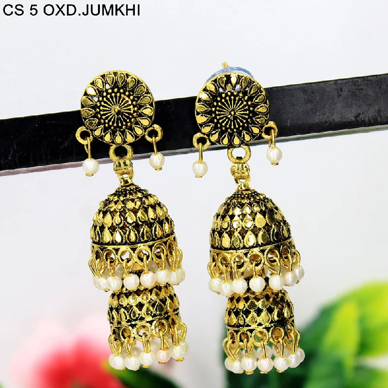 women’s pearl drop earrings-Mahavir Gold Plated & Pearl Jhumki Earrings  - CS Jumkhi 5 OXD