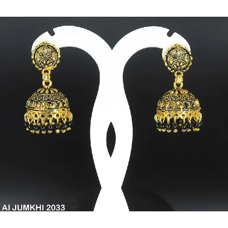 women’s drop earrings-Mahavir Gold Plated Black Beads Jhumki Earrings -AI Jumkhi 2033