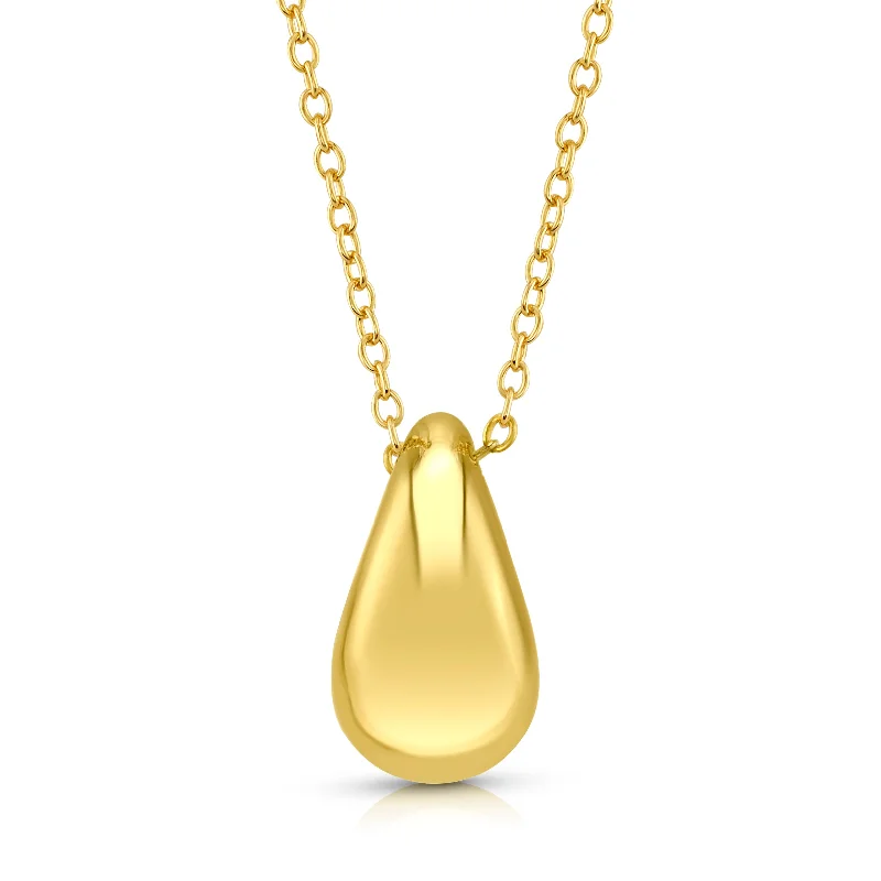 women’s choker necklaces-PUFF TEAR DROP CHARM NECKLACE, GOLD