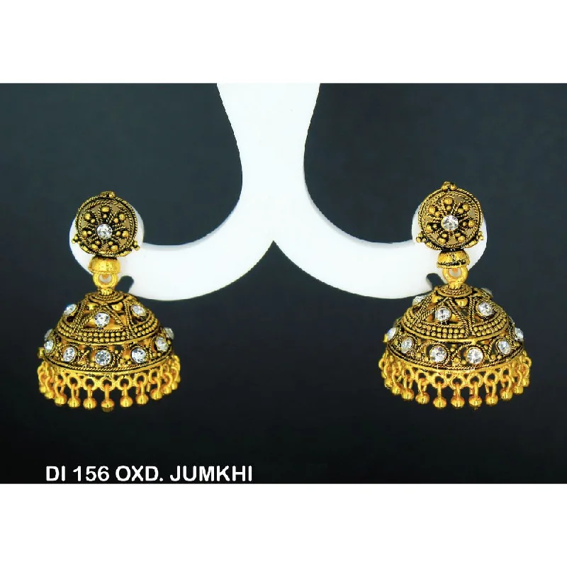 women’s tribal earrings-Mahavir Gold Plated Austrian Stone Jhumki Earrings  - DI Jumkhi 156