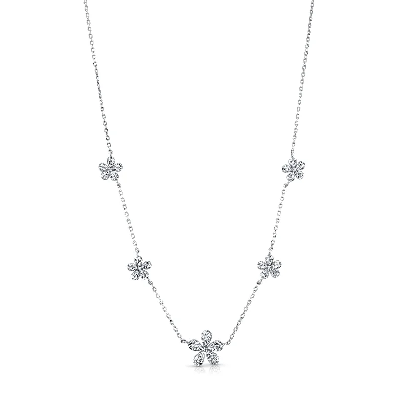 women’s gold pendant necklaces-SWEET DAISY DANGLE NECKLACE, SILVER