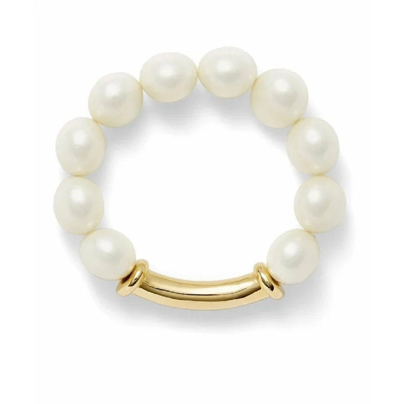 women’s gold bangle sets-White Pearl Bar