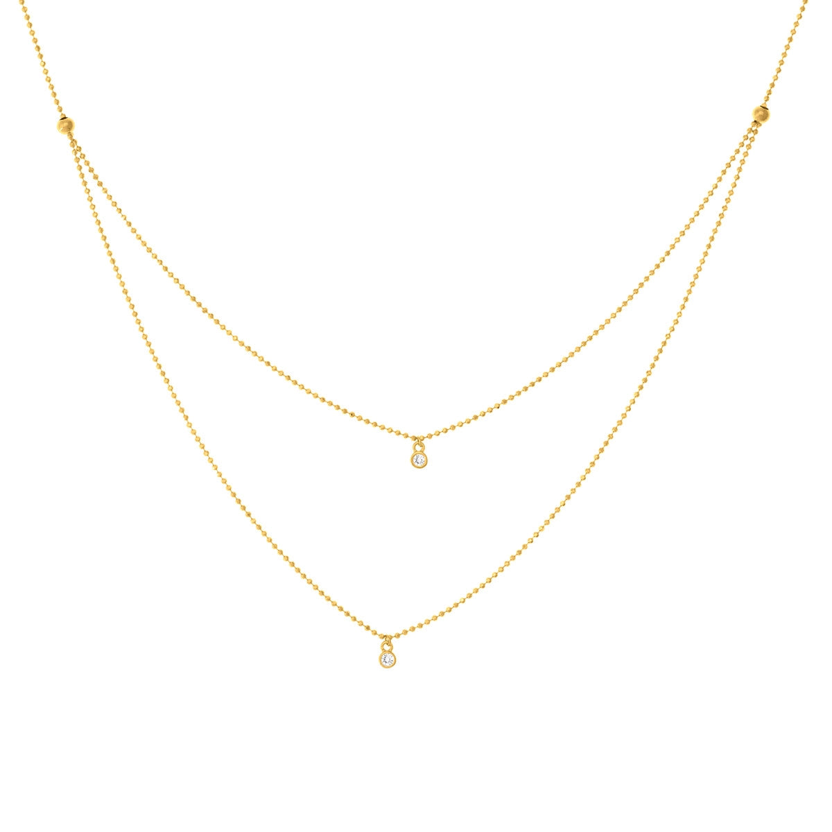 women’s statement gold necklaces-14K Yellow Gold Beaded Diamond Drop Necklace