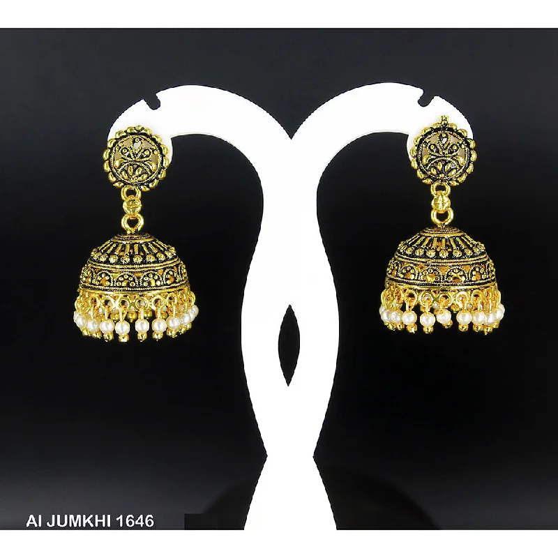 women’s vintage gold earrings-Mahavir Gold Plated Pearl Jhumki Earrings -AI Jumkhi 1646