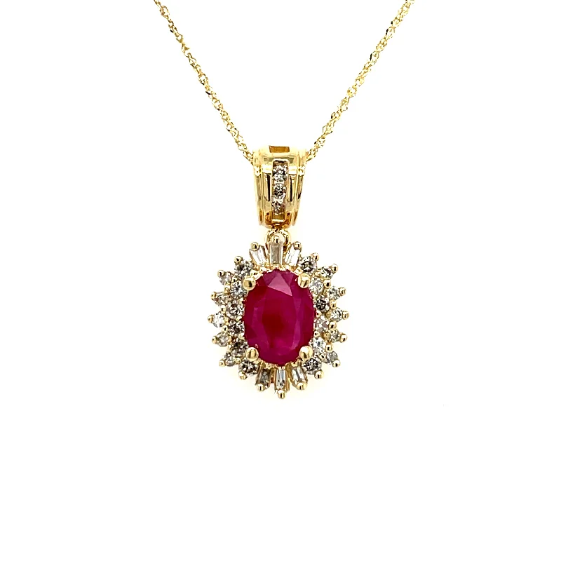 women’s delicate necklaces-ESTATE 14KY Gold Treated Ruby & Diamond Necklace