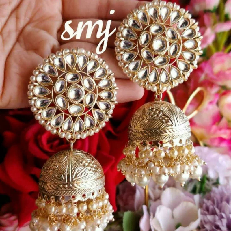 women’s fashion earrings-Sai Fashion Gold Plated Kundan Stone Designer Jhumki Earrings