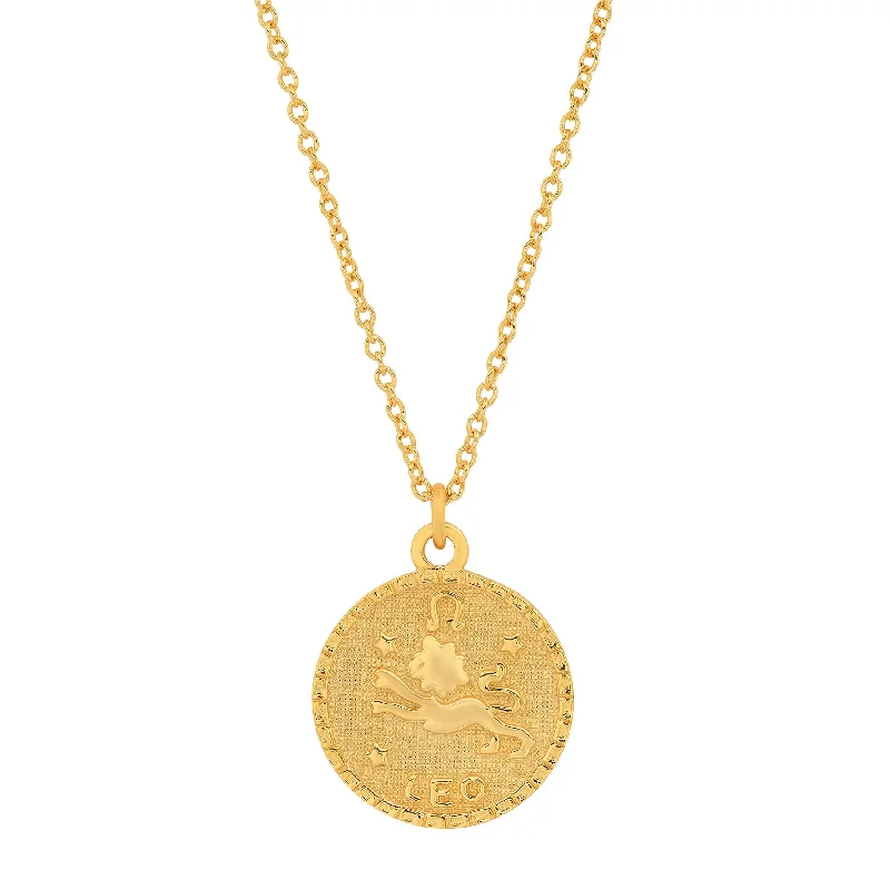 women’s gold choker necklaces-LEO ZODIAC MEDALLION NECKLACE, GOLD