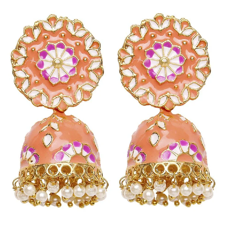 women’s stud diamond earrings-Mahi Carrot Pink Classic Meenakari Enamelled Artificial Pearl Jhumka Earrings for Women (ER1109730GCrt)