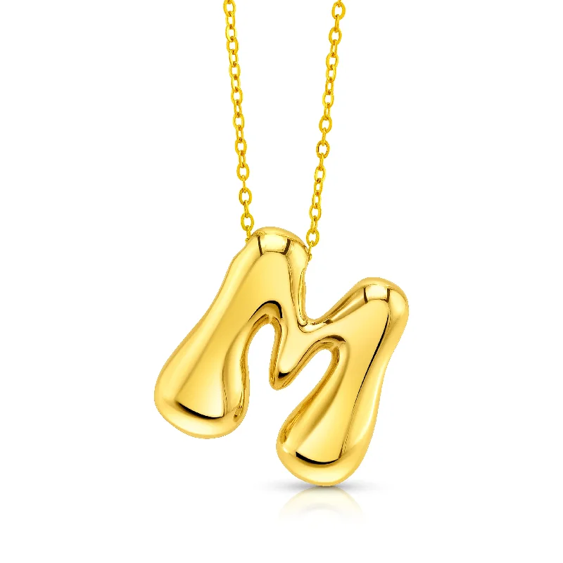 women’s silver chain necklaces-LARGE BUBBLE INITIAL NECKLACE, GOLD