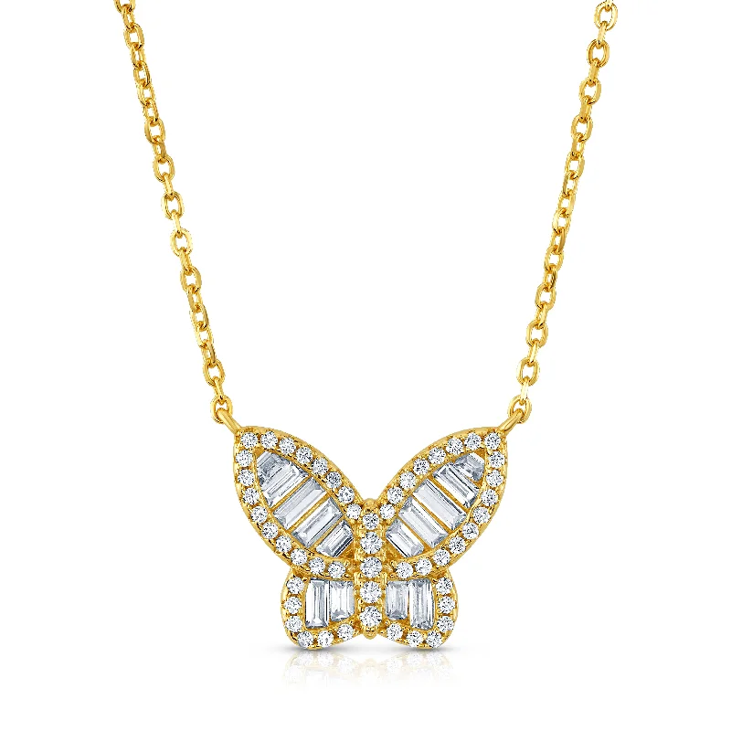 women’s minimalist necklaces-BAGUETTE BEAUTY BUTTERFLY NECKLACE, GOLD