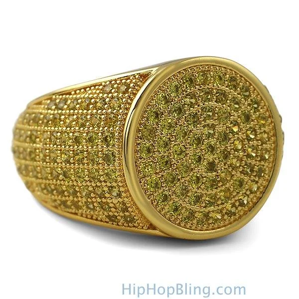 women’s elegant rings-Round Lemonade CZ Micro Pave Bling Ring