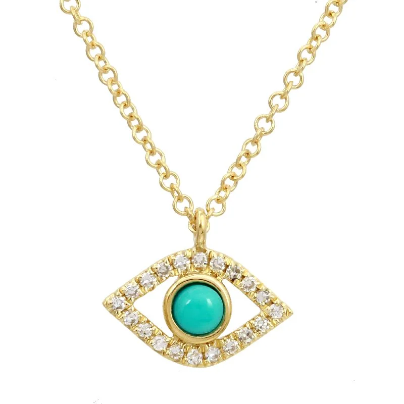 women’s friendship necklaces-14K Yellow Diamond and Turquoise Evil Eye Necklace