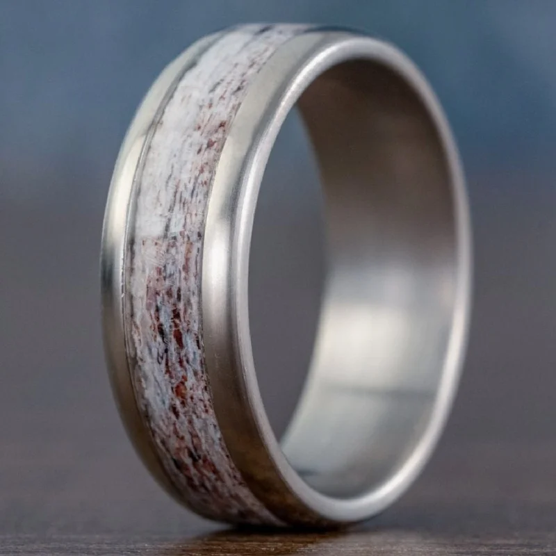 women’s custom made engagement rings-The Marksman | Men's Elk Antler and Titanium Wedding Band