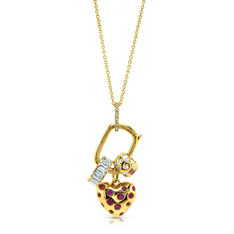 women’s gemstone and diamond necklaces-DIAMON RING LOCK NECKLACE, 14kt GOLD