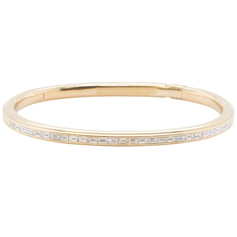 women’s matching bangles-David Yurman Streamline 18k Yellow Gold Baguette Diamond Row Hinged Bangle 7.25"