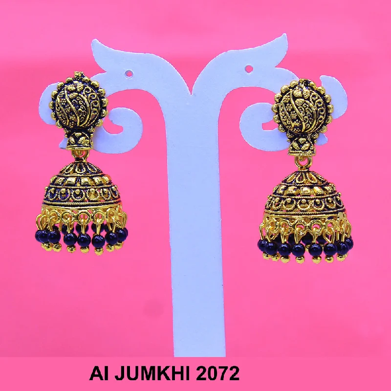 women’s flower earrings for brides-Mahavir Gold Plated Navy Blue Pearl Jhumki Earrings -AI Jumkhi 2072