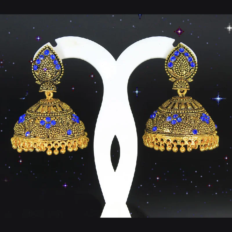 women’s crystal drop earrings-Mahavir Gold Plated Blue Stone Jhumki Earrings - AI JUMKHI 1601