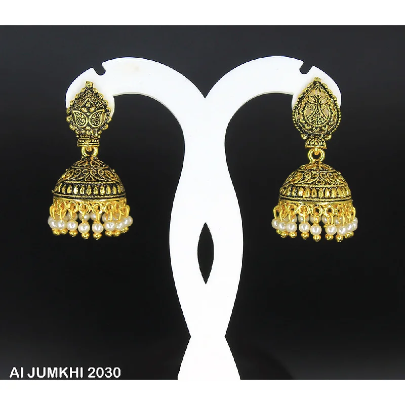 women’s dangling earrings-Mahavir Gold Plated White Pearl Jhumki Earrings -AI Jumkhi 2030