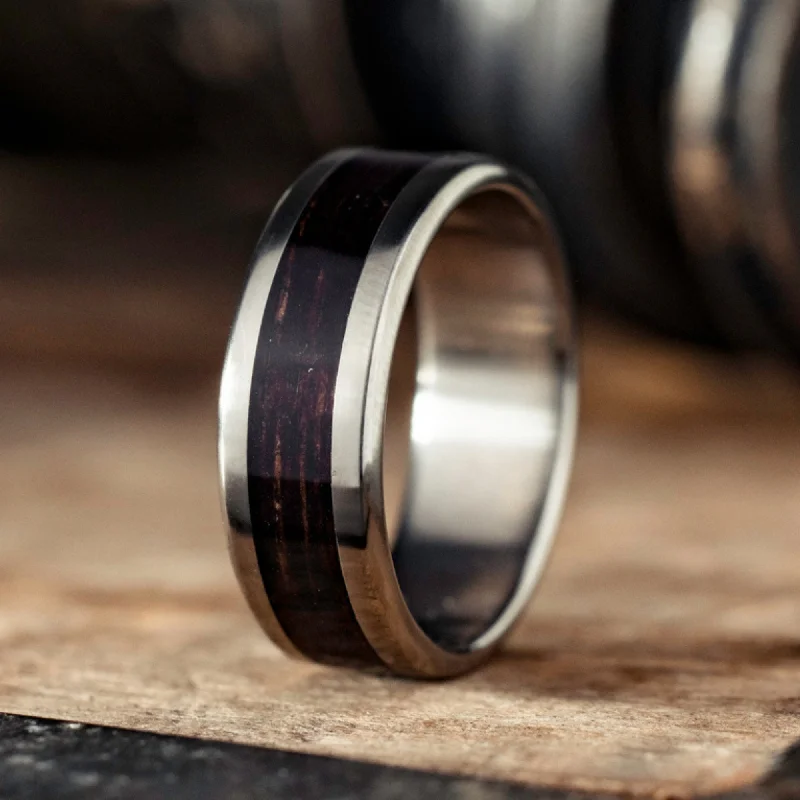 women’s contemporary engagement rings-(In-Stock) Custom Titanium Wedding Band with Rosewood- Size 10 | 8mm Wide