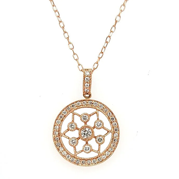 women’s wedding necklaces-14k Rose Gold Diamond Star/Circle Necklace