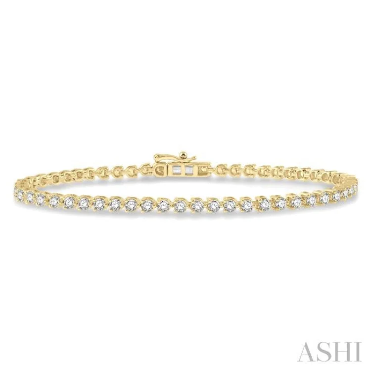 women’s boho bracelets-3 Ctw Tri-Prong Round Cut Diamond Bracelet in 14K Yellow Gold