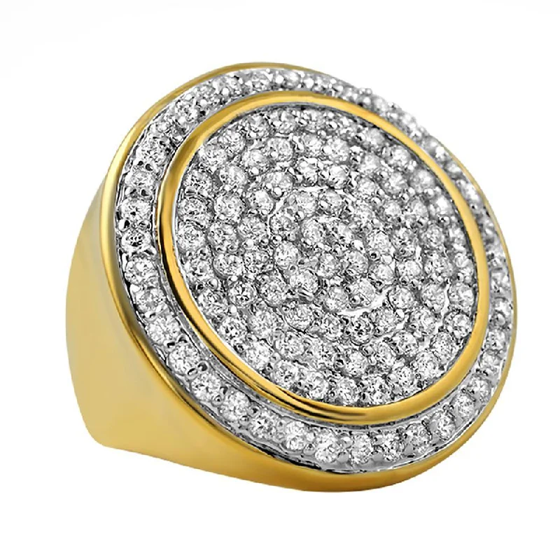 women’s adjustable fashion rings-Mega Circles of Ice Gold CZ Bling Bling Ring