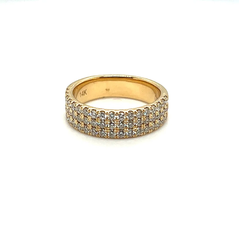 women’s pear-shaped engagement rings-14K Yellow Gold 1ctw Round Diamond Multi Row Wedding Band