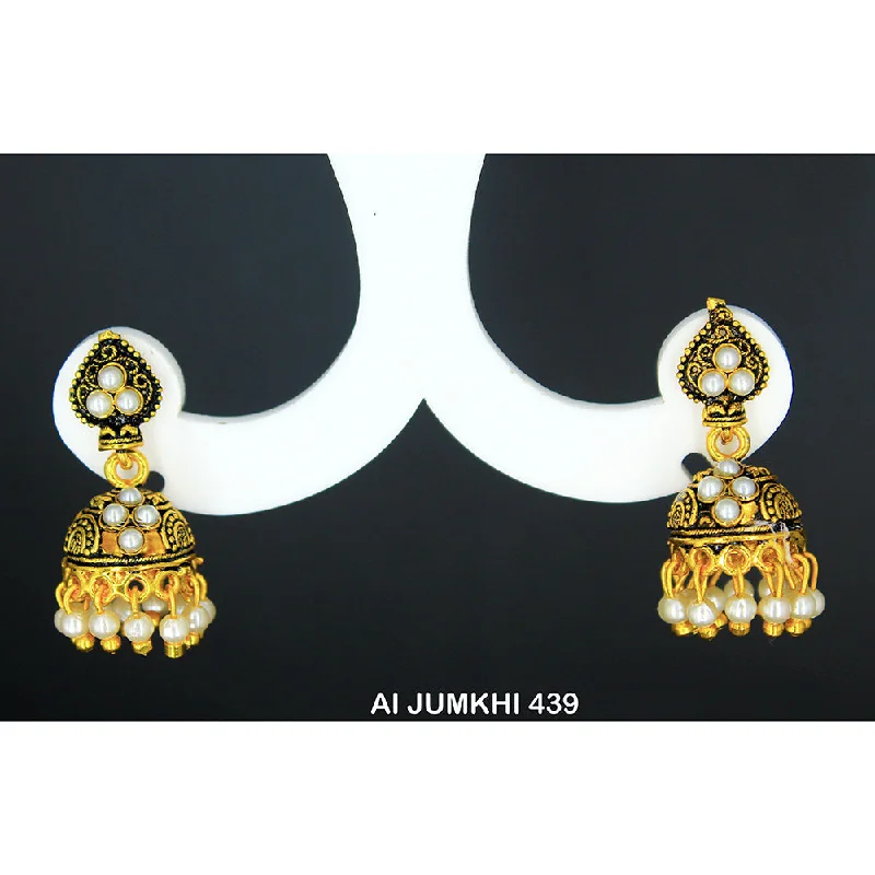 women’s heart earrings-Mahavir Gold Plated Pearl Jhumki Earrings -AI Jumkhi 439