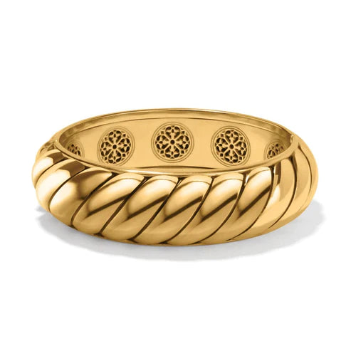 women’s luxury bangles-Brighton | Athena Scalloped Hinged Bangle in Gold Tone