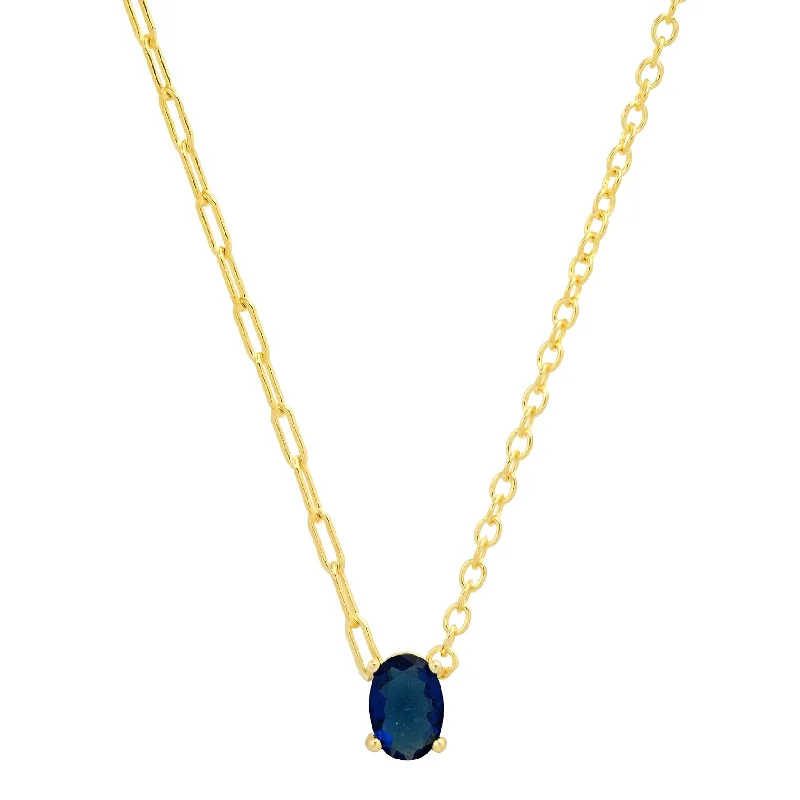 women’s long chain necklaces-BLUE SOLITAIRE OVAL NECKLACE, GOLD