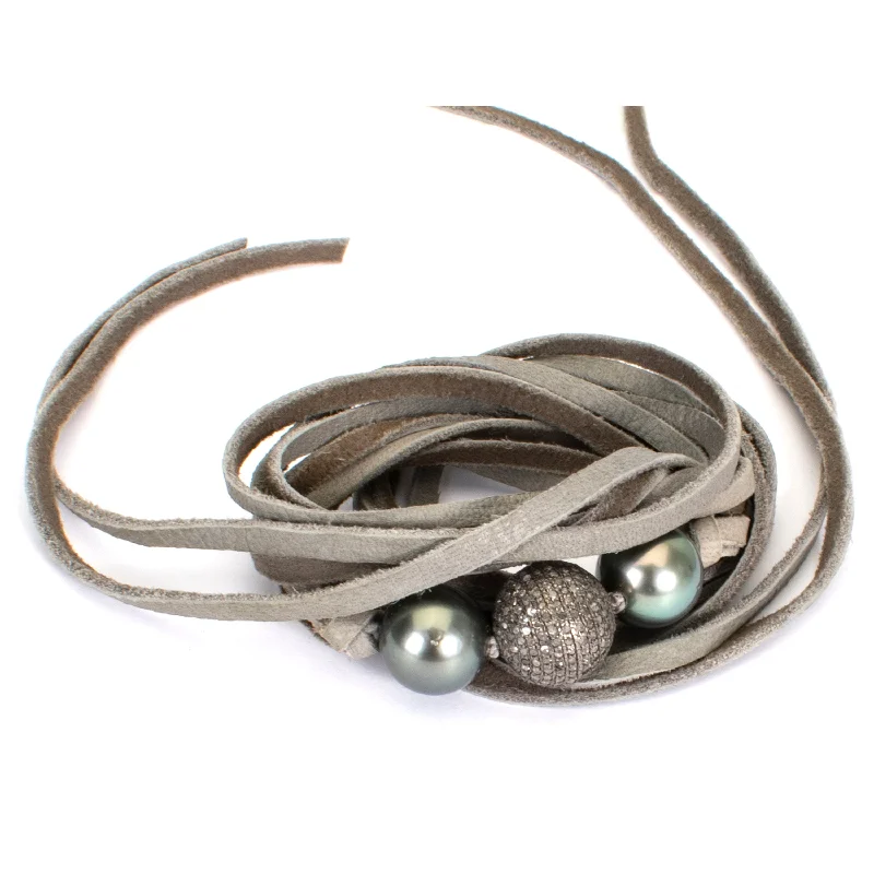 women’s vintage bracelets-Pearl Diamond Wrap