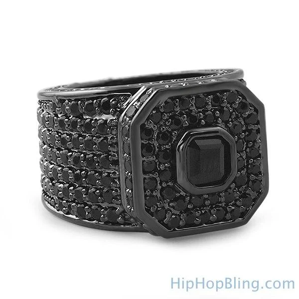 women’s birthstone rings-Asscher Boss Black Bling Bling Ring