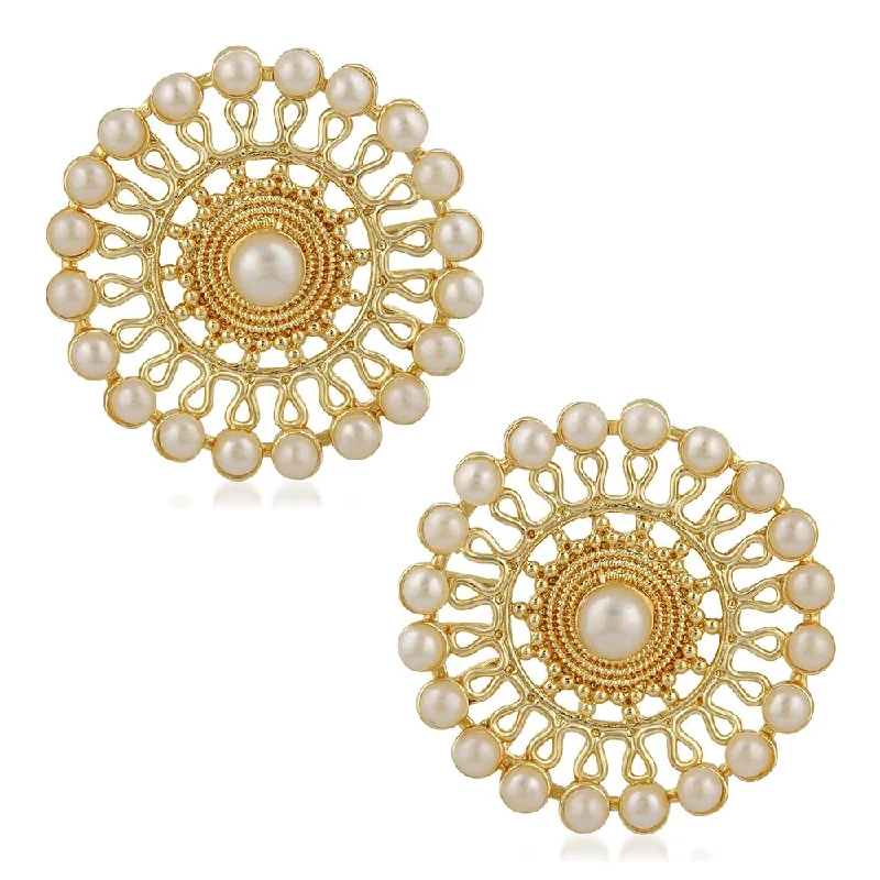 women’s small hoop earrings-Mahi Traditional Gold Plated White Kundan Circular Stud Earring For Women VECJ100196