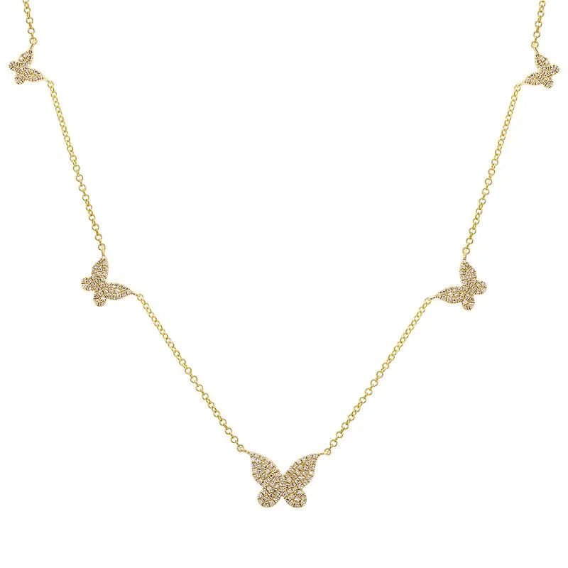 women’s gemstone necklaces-14K Yellow Gold Diamond Butterfly Necklace