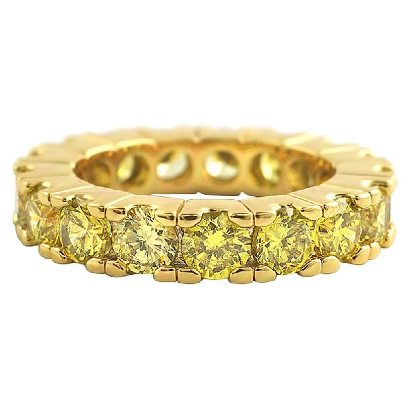 women’s simple diamond rings-Eternity CZ Ring Lemonade Canary on Gold